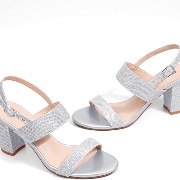 IDIFU Shoes Nib Sparkling Silver Dress Sandals 3 Chunky Heels